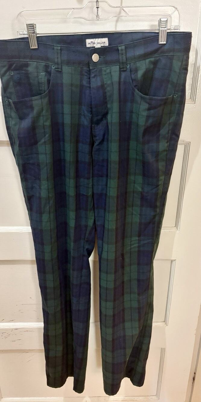 Peter Millar Pants Mens 33x22 Blue Green Tartan Plaid Golf EUC